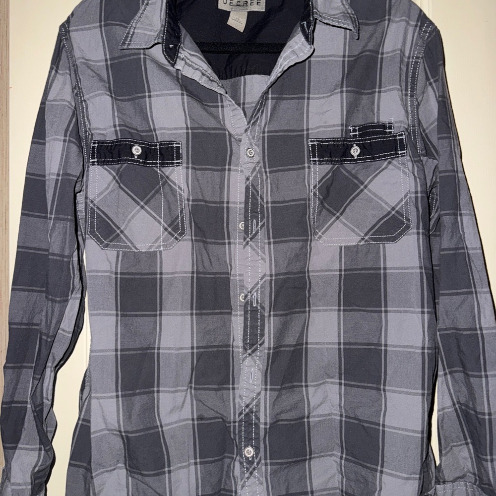 Decree Black and Gray Casual Button Down Shirt